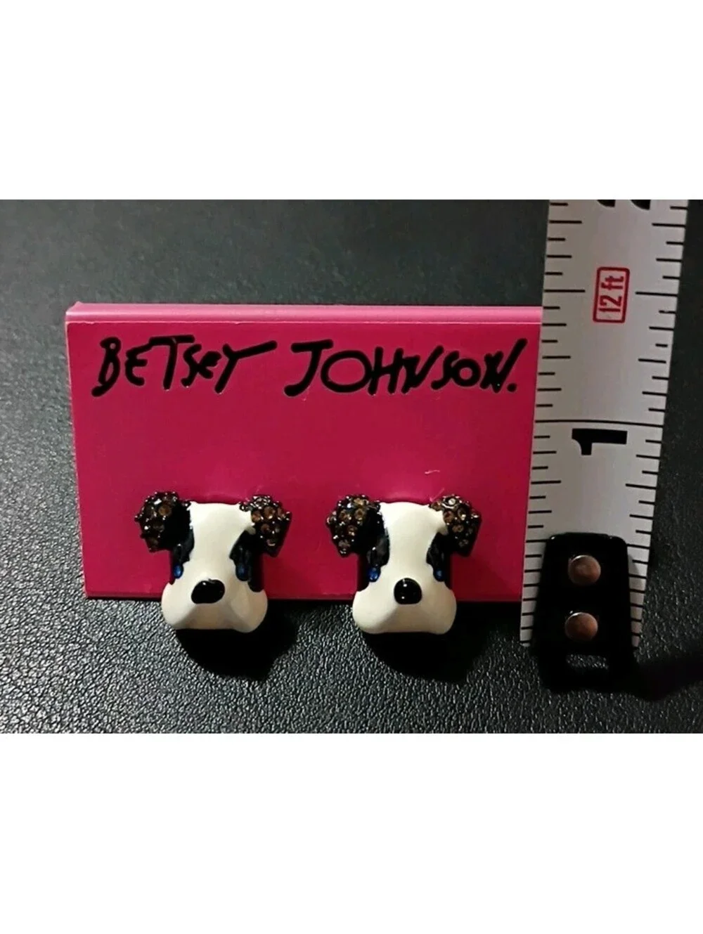 Retired Betsey Johnson Earrings Royal Engagement English Bulldog Dog Enamel